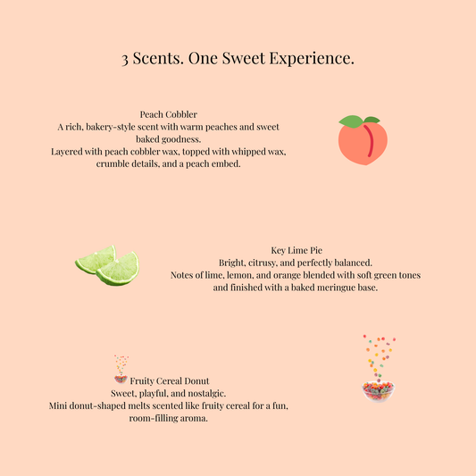 Product description card with scents and their descriptions on a pink background