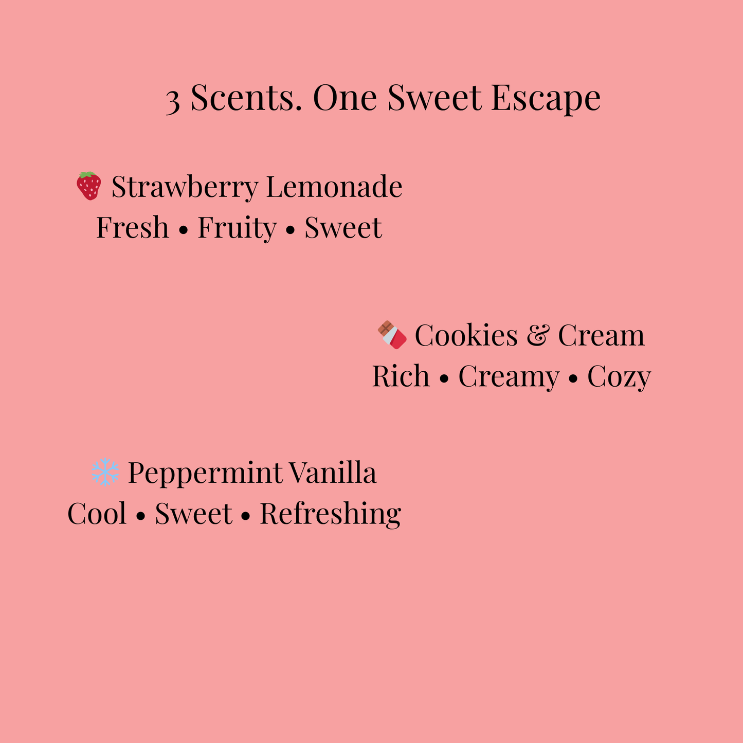 Pink background with scents description and icons on a pink background